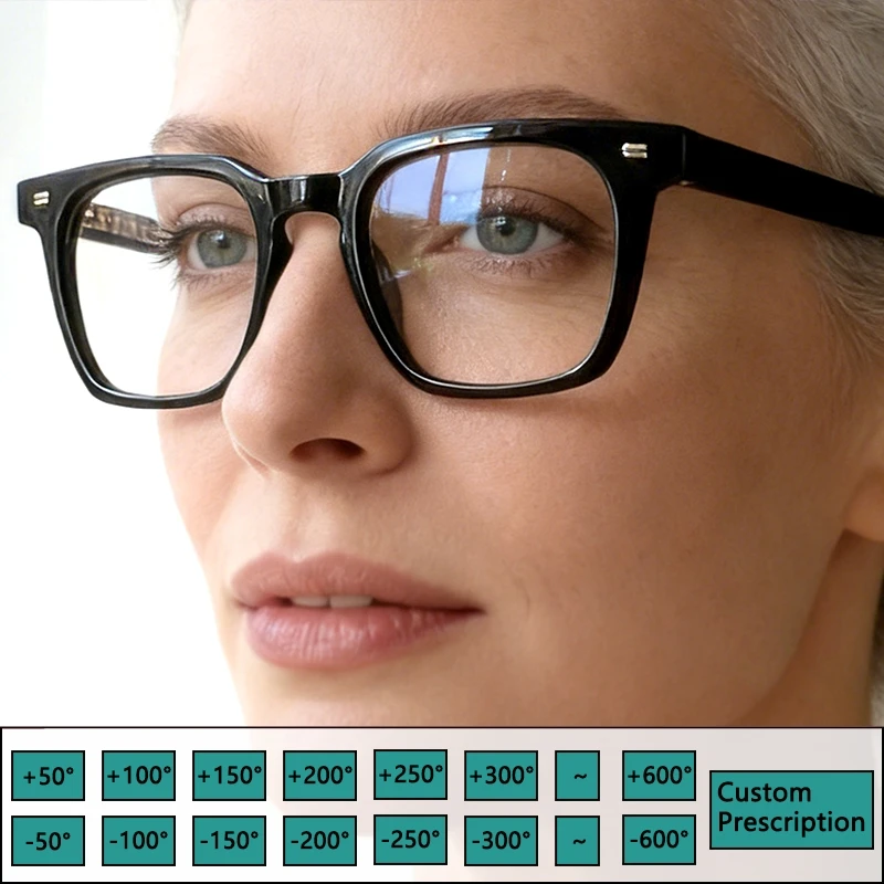 

Очки для чтения TR90 с квадратной оправой, блокирующие синий свет, в ретро-стиле, для женщин, с диоптриями, для коррекции зрения