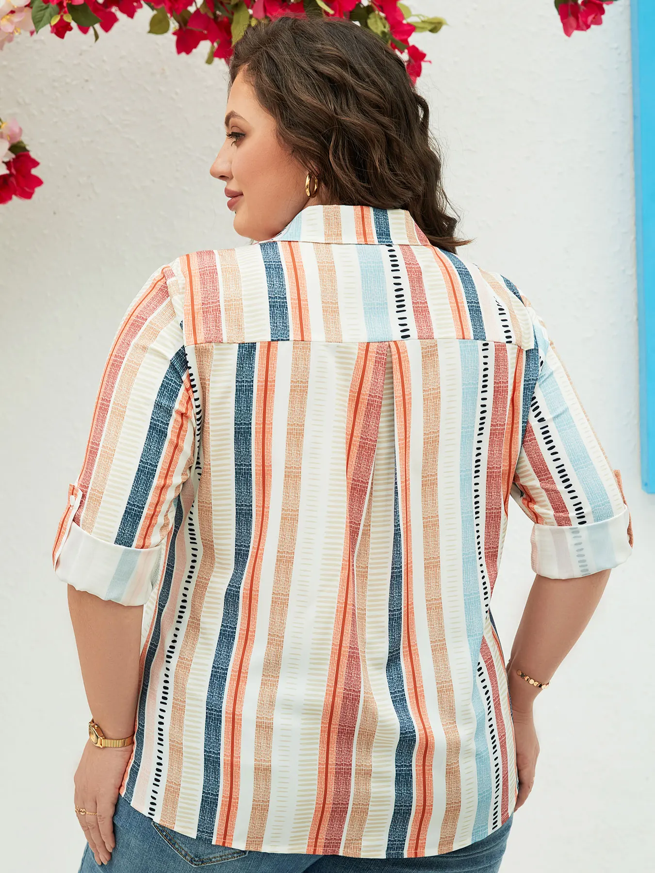 Plus size collar button up shirt, spring casual short sleeved shirt, women's plus size clothing