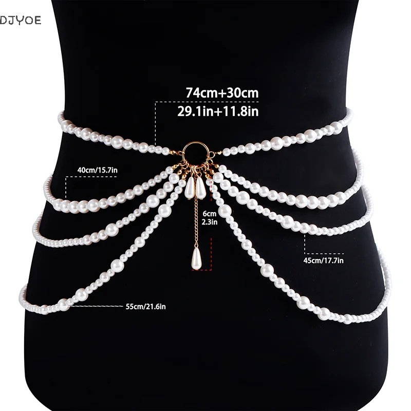 

Women Pearl Waist Necklace Imitation Pearl Tassel Belt Fashion Elegant Body Jewelry Costume Accessories