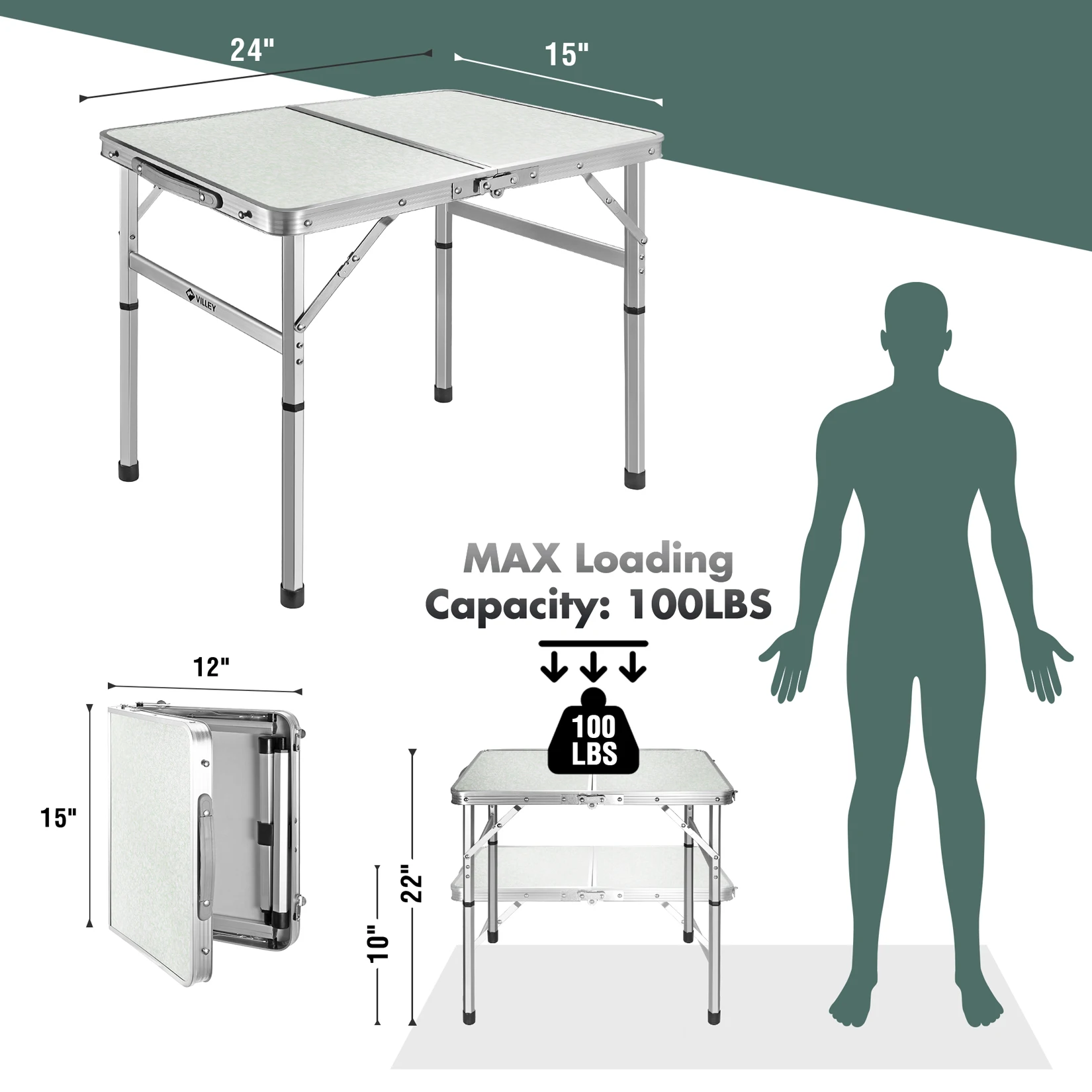 Portable Folding Table Height Adjusted Aluminum Alloy Foldable Desk Backpacking Outdoor Furniture for RV Garden Camping Picnic