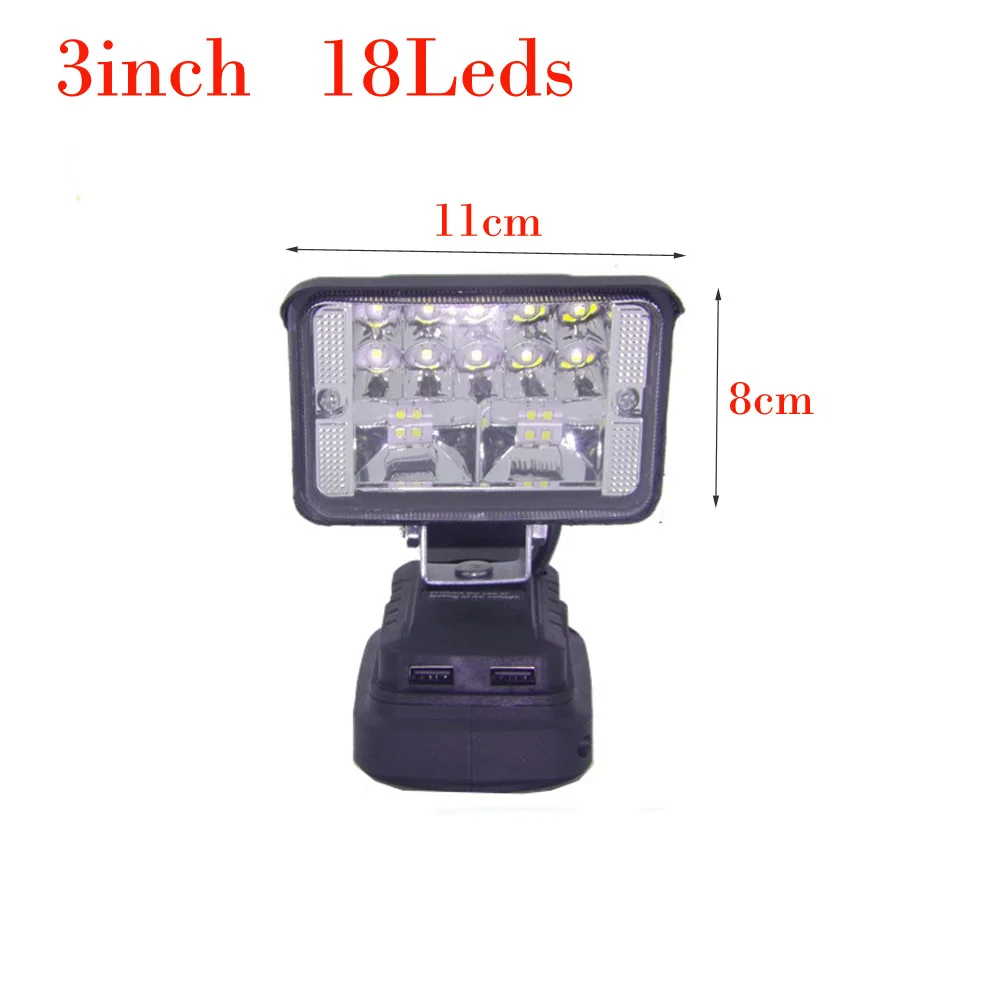 Rechargeable LED Work Light with USB Ports Designed for 18V Battery Compatibility and Various Outdoor Applications