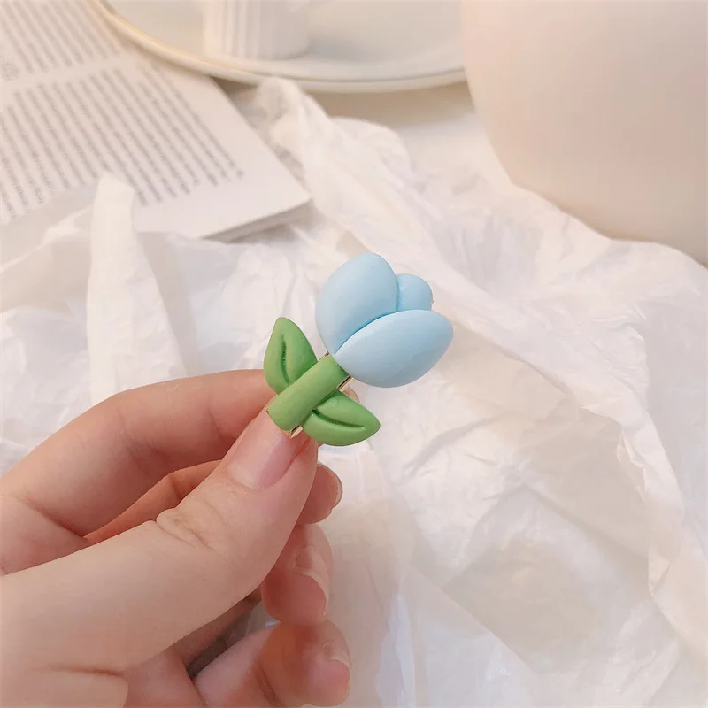 New Cute Girl Sweet Frosted Flowers Duckbill Clip Tulip Hair Clips Candy Color Side Bangs Card Hair Accessories Headwear