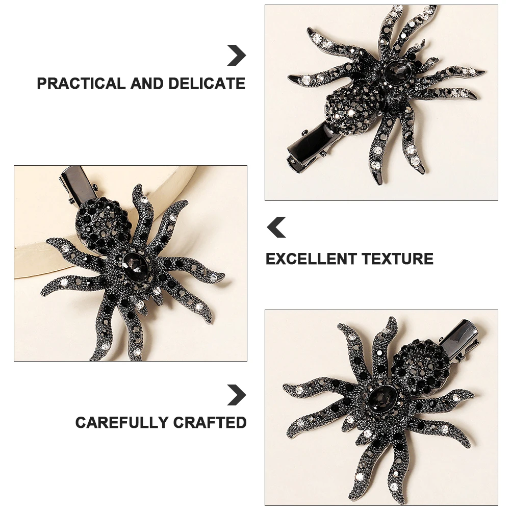 

Spider Hairpin Black Barrette Clips Rhinestone Decorated Durable Quality Material Cosplay Costume Party Stylish Charm Water