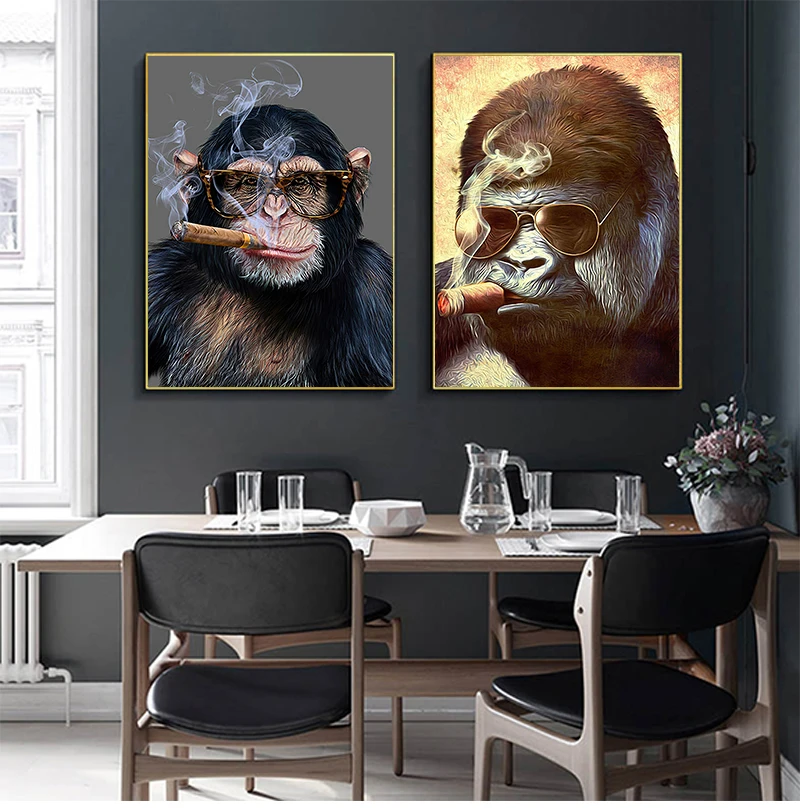 Abstract Smoking Monkey and Gorilla Canvas Painting Posters and Prints Street Art  Animal Wall Art Pictures for Living Room