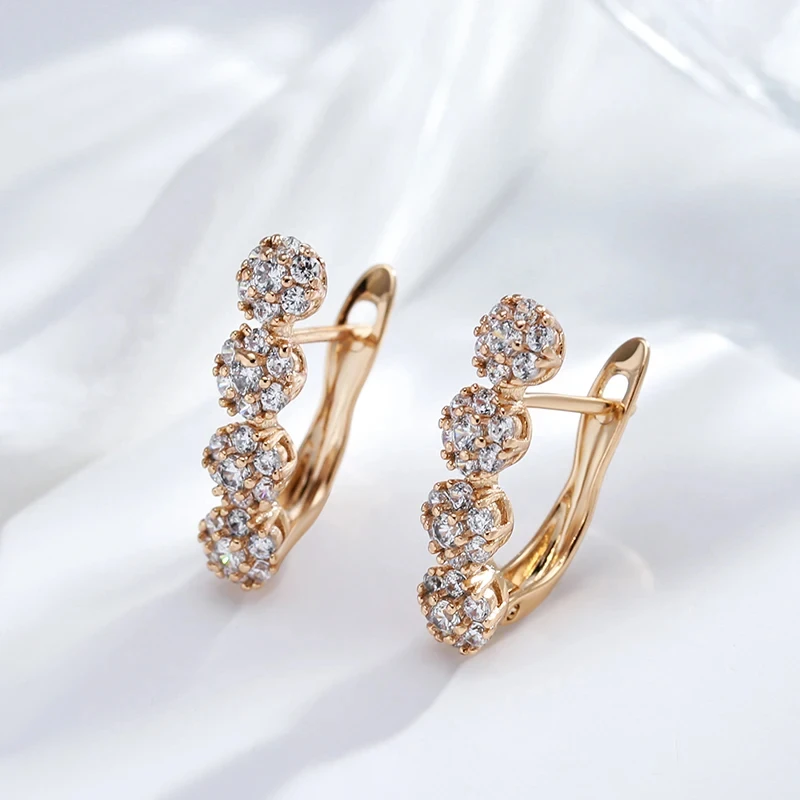 Wbmqda Full Zircon Setting Drop Earrings For Women 585 Rose Gold Color Luxury Dubai Jewelry Accessories