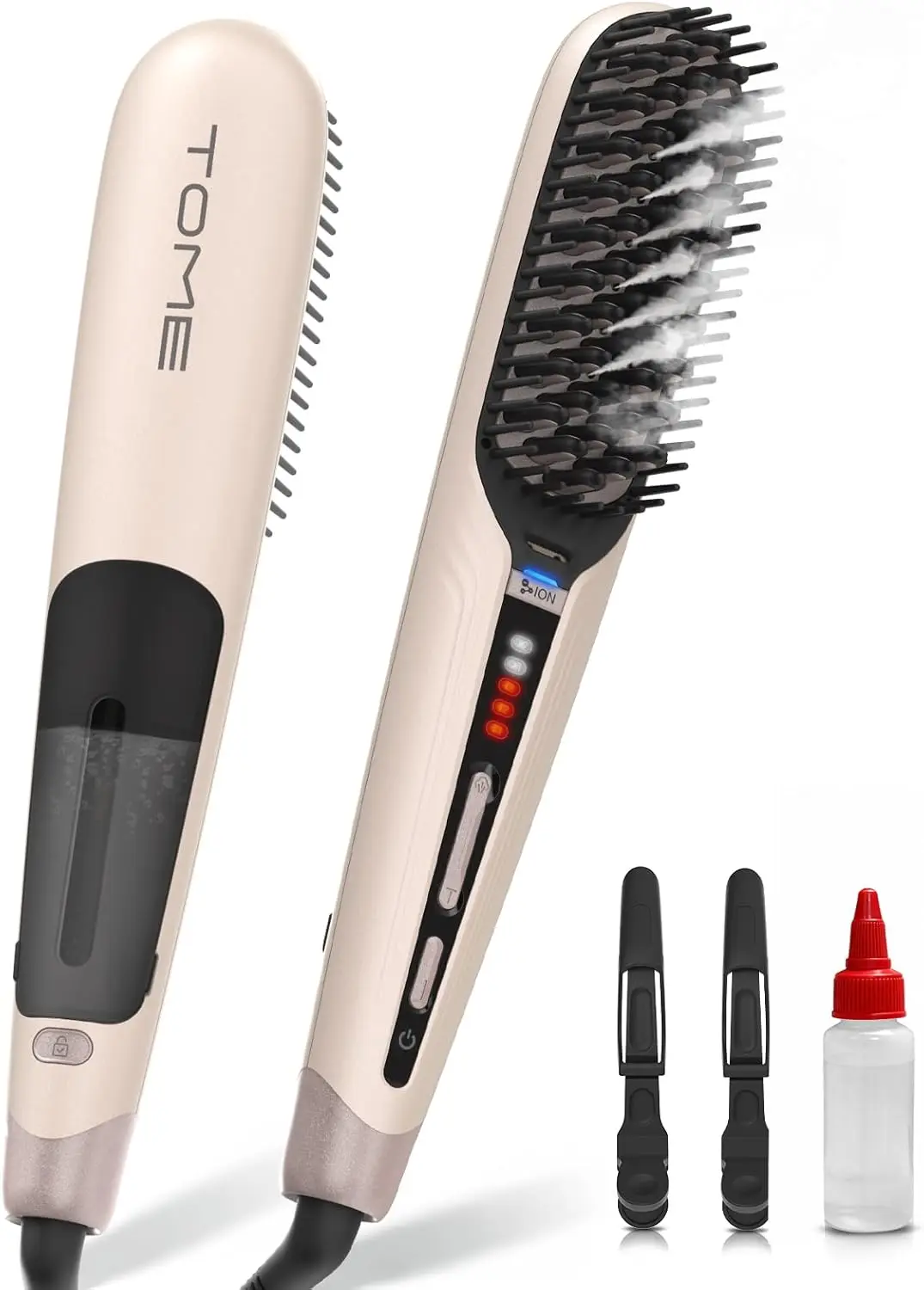 

Щетка-выпрямитель для волос с паром и отрицательными ионами, 2 уровня парового нагрева и 428 функций ° Щипцы для завивки волос F Heat для густых кудрявых волос, розовый дизайн с защитой от ожогов