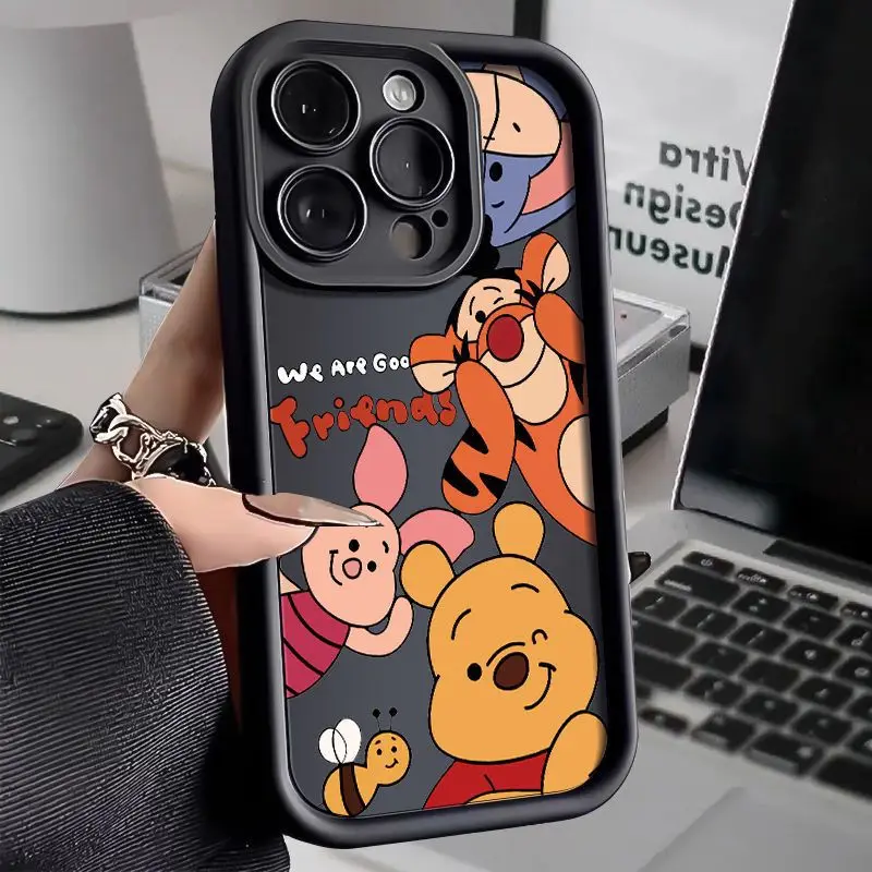 Disney Winnie Pooh Luxtury Phone Case For iPhone 16 15 14 Pro Max 13 12 11 Pro XS MAX XR 7 8 PLUS Soft Silicone Shockproof Cover image 2
