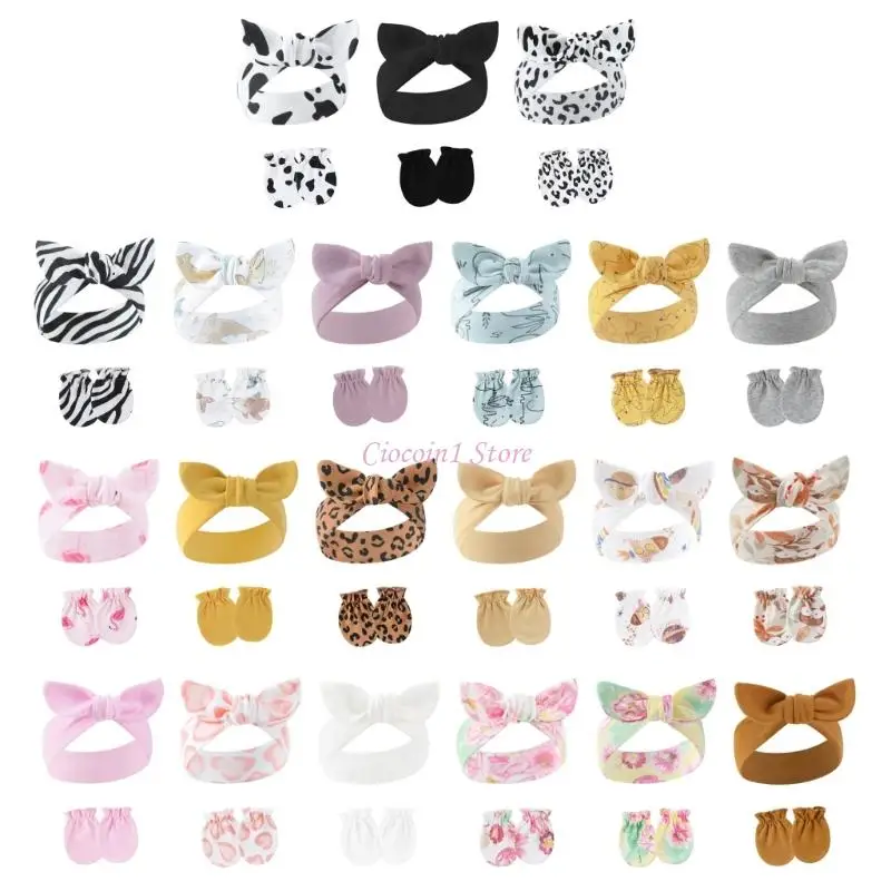 Y1UB Elastic Hairband Breathable Head Wrap with Mitts for Newborns Toddler Children