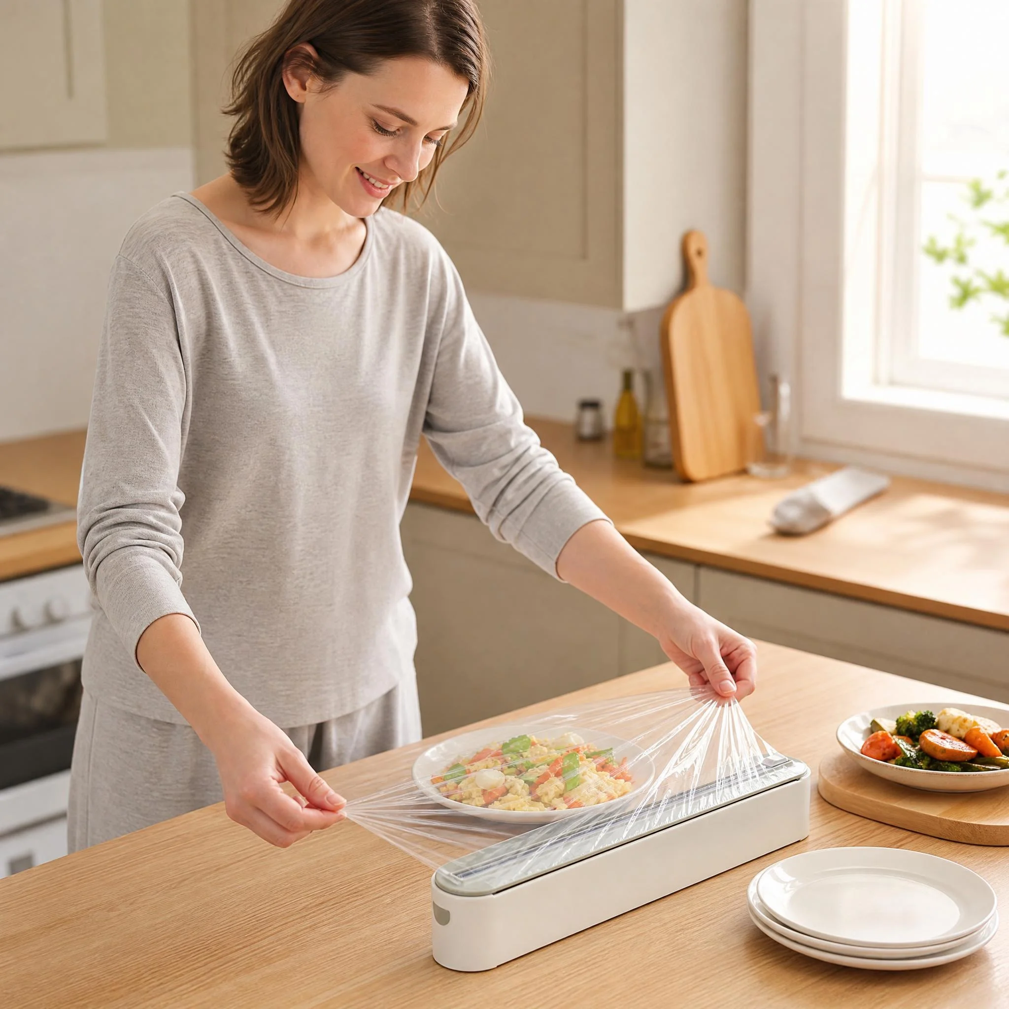 Magnetic Plastic Wrap Dispenser with Cutter, Wall Mounted Kitchen Organizer for Aluminum Foil & Cling Film Storage