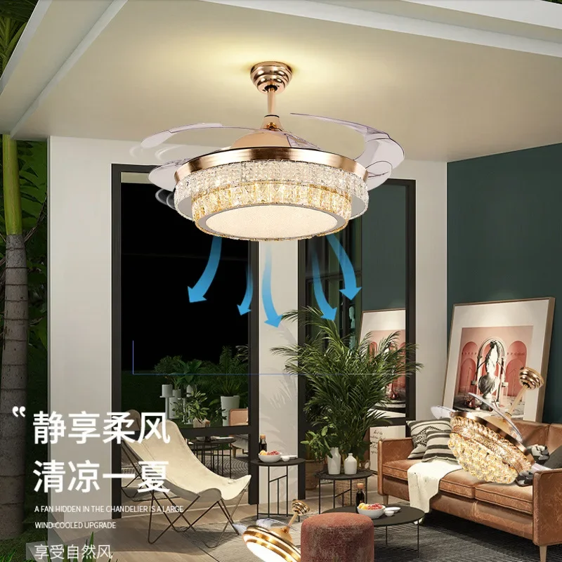 42" Gold Luxury Crystal Ceiling Fans With Light Decorative DC 110V 220V Fan Lamp Remote Control Hanging Crystal Lighting