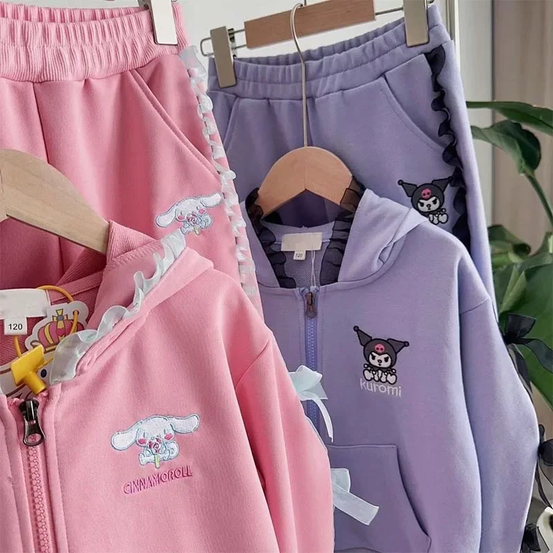 Miniso Sanrio Kuromi Cinnamoroll Kawaii Girl Heart Sweat Suit анимационная печать одежда с бантиком Girls Gift