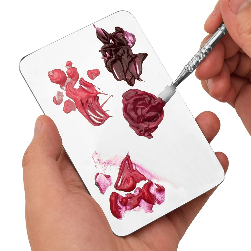 

1 set Stainless Steel Makeup Mixing Palette Smooth Flat Easy Clean Nail Pigment Blending Tool Compact Spatula Set Foundation