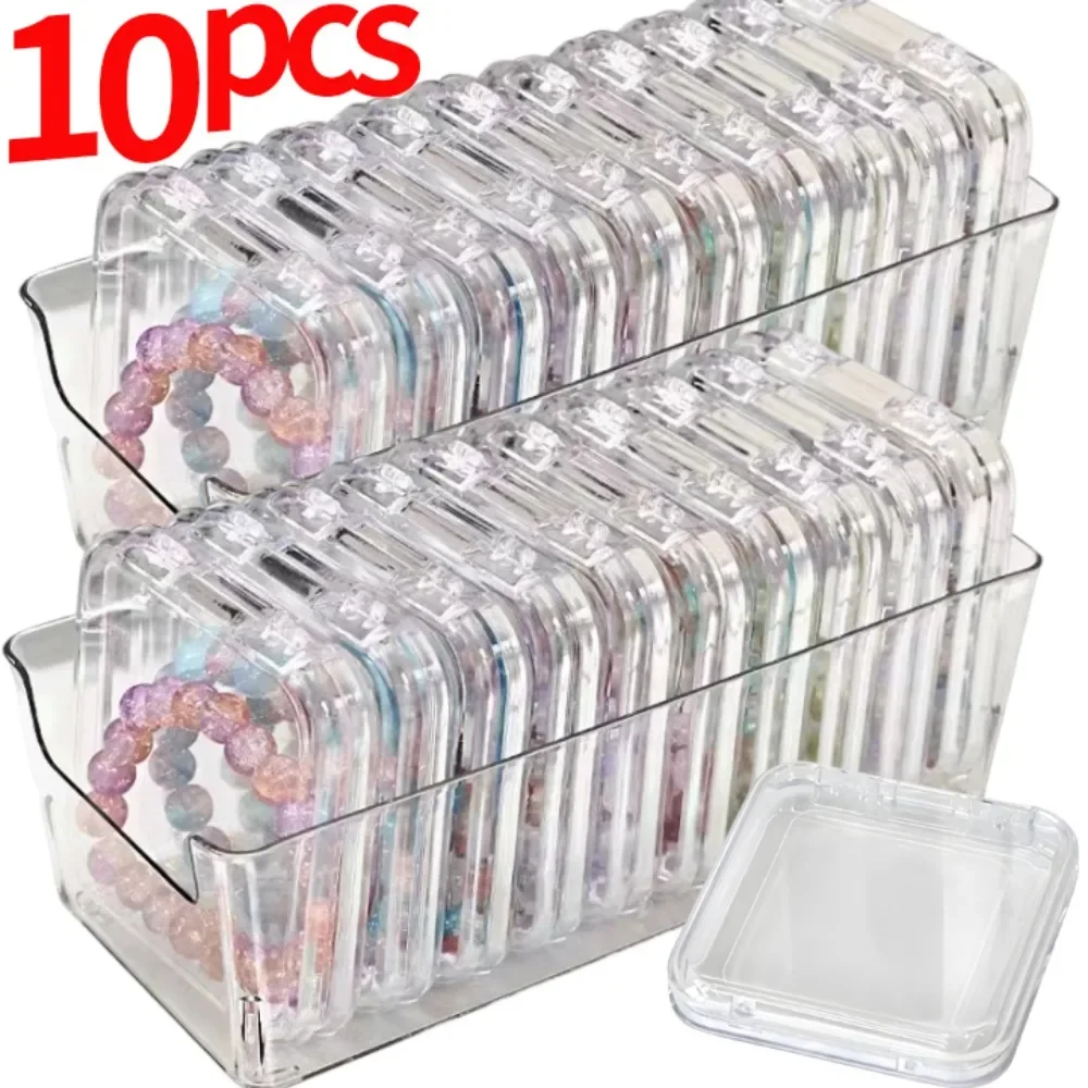 10/1PCS Transparent Nail Jewelry Storage Box Portable Acrylic Square Container Earring Rings Bracelet Badge Nail Packaging Case