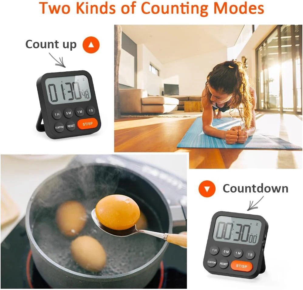 2Pcs Digital Kitchen Timer For 99 Minutes Cooking Countdown With Magnetic Tool Timing Cook Kitchen Digital Timer With Clock