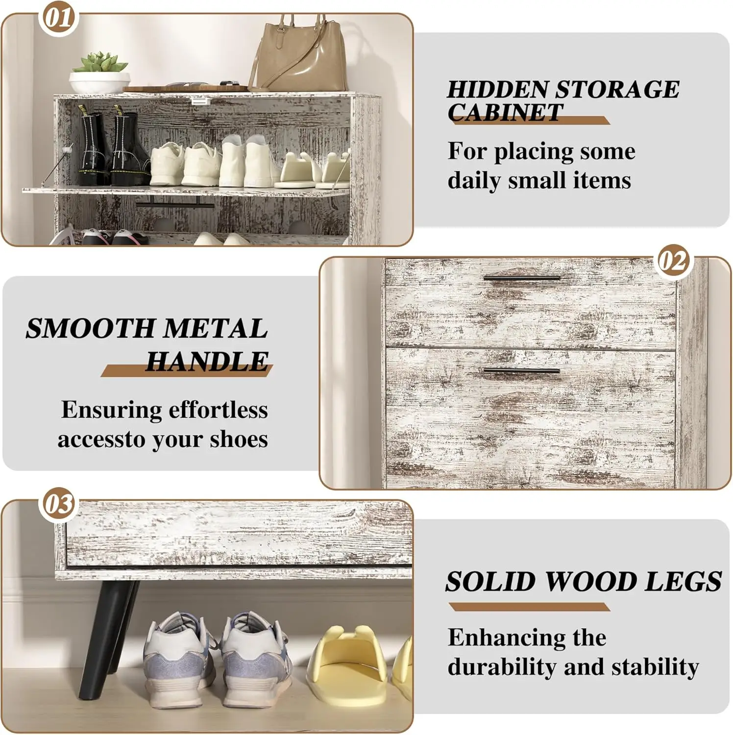 خزانة أحذية ضيقة للمدخل مع درجين قابلين للطي، خزانة أحذية قائمة بذاتها للمزرعة، منظم أحذية خشبي نحيف #5