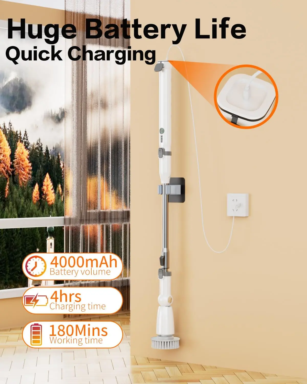 Purificador de chuveiro sem fio multifuncional de 500 RPM, IPX7 à prova d'água com display LCD - cinza