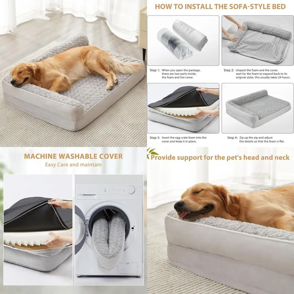 

Large Waterproof Sofa Dog Bed with Removable Cover and Non-Slip Base for Big Dogs