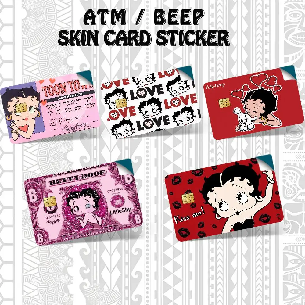 Cartoon B-Betty Cute B-Boop k Bank Credit Cards Bus Pass Stickers Cool Decoration Waterproof 4PCS Card view 4