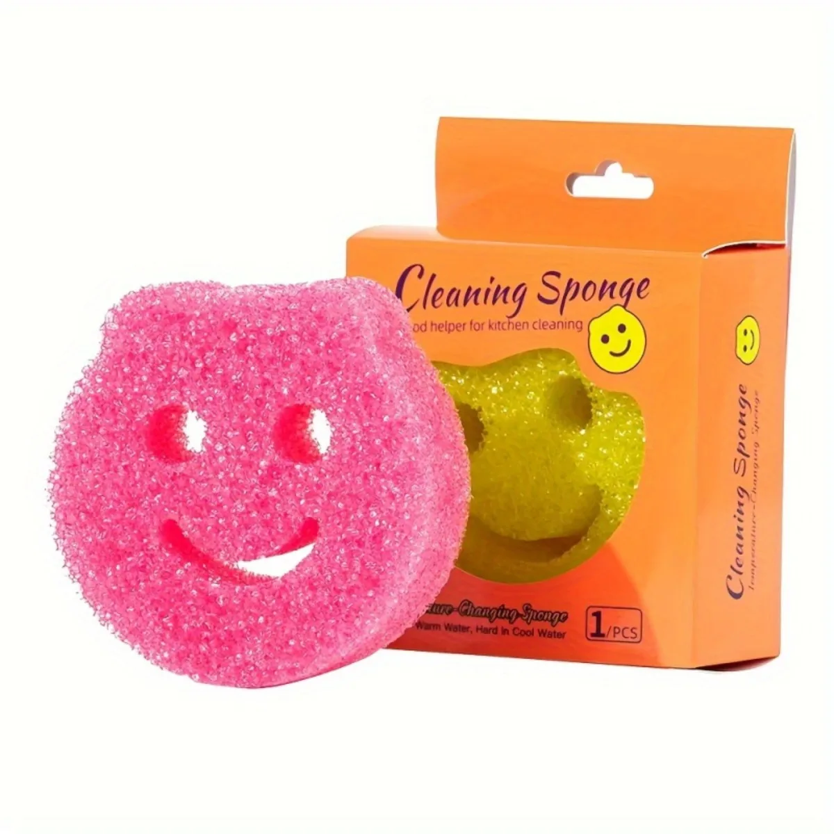 

3-pack Fun Face Magic Sponge Scrubbers – Colour-coded, scratch-free plastic kitchen sponges with a soft, bristle-like texture
