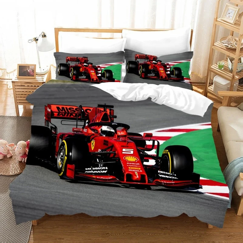 Red Racing Car 3D Kids Boy Bedding Set F1 Game Racer Printing Duvet Cover 2/3pcs Bedclothes with Pillowcase Twin Full Bedspread