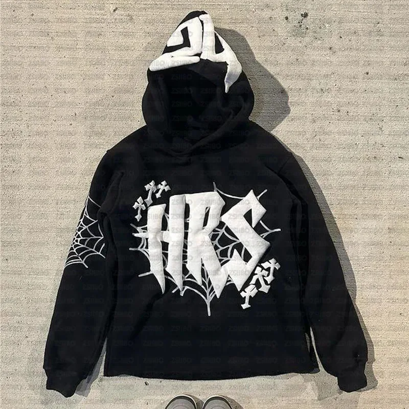 

♥ New 2026 Hoodie Cobweb Print goth Punk Sweatshirt Men's hoodies Sport Coat Pullover Gothic Long Sleeve Oversized ★Bear House