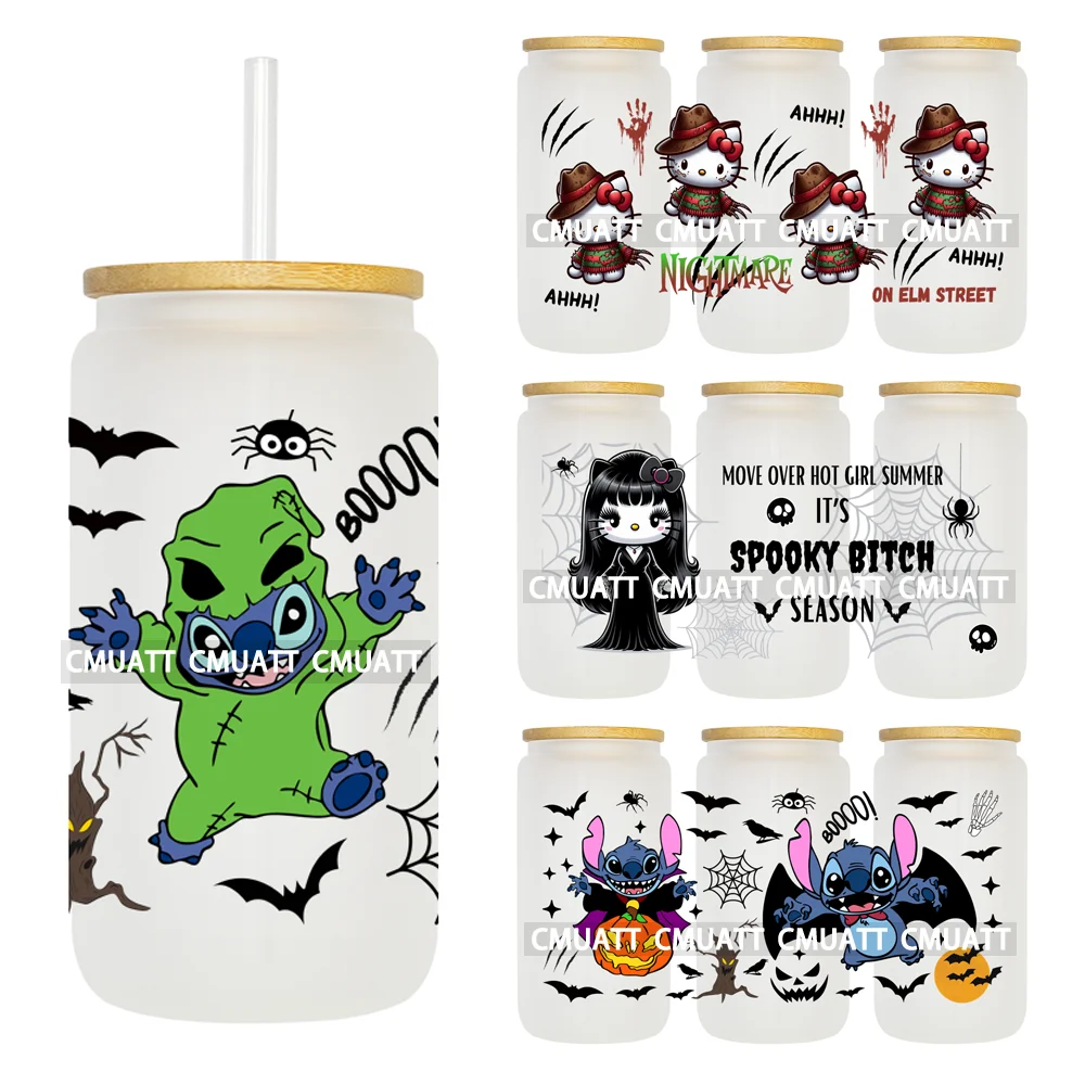 

Halloween Cartoon Cat 16OZ UV DTF Cup Wrap Transfer Sticker Custom Labels DIY Waterproof Logo For Libbey Glass Can Spooky Season