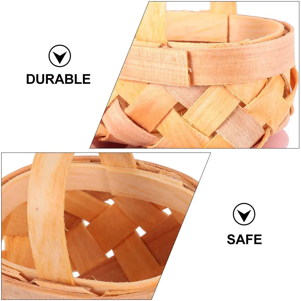 

5pcs Mini Wooden Baskets Handwoven Retro Style Small Wicker Basket Decorative Storage Wedding Party Favor Candy Holder