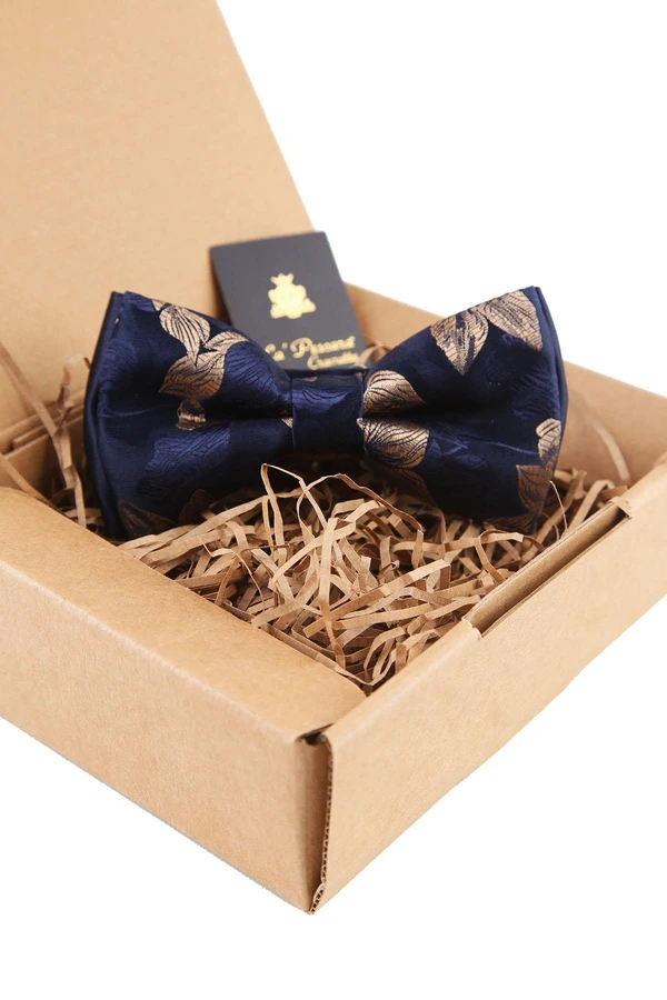 Navy blau-Beige Blume Muster Fliege P1643