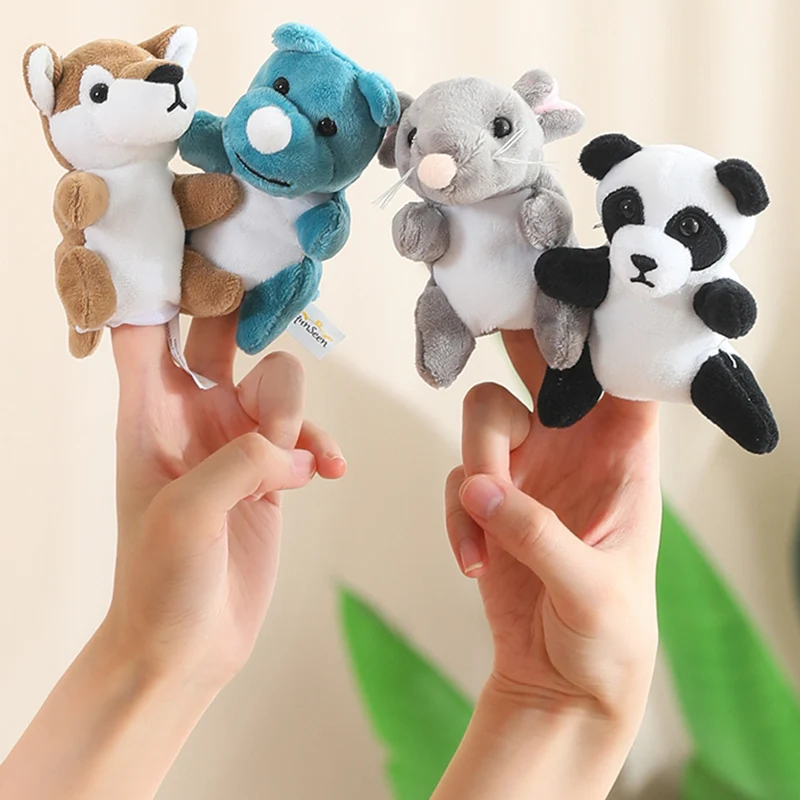 Serie di animali Burattini da dito in peluche Tigre Koala Scimmia Volpe Giraffa Zebra Anatra Leopardo Ragazzo Ragazze Bambini Gioco di ruolo Vestire Regalo morbido