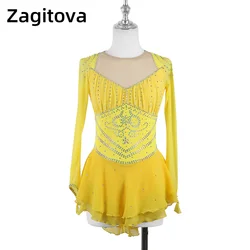 Zagitova Figure Skating Dress Women Girls Ice Skating Mesh Skirt Performance Competition Yellow