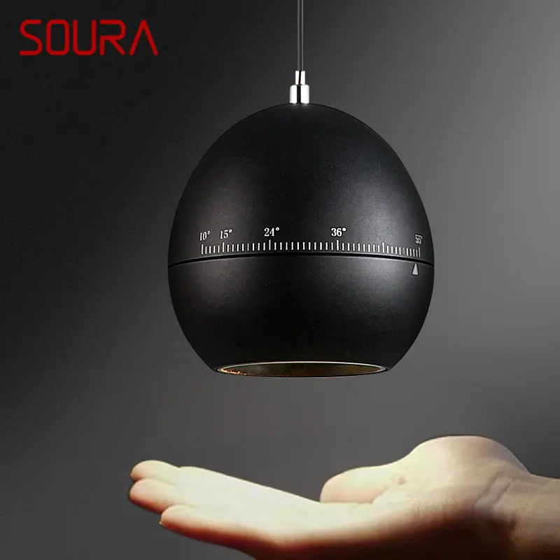 SOURA Modern Black Pendant Lamp LED Adjustable Focal Length Creative Design Bedside Hanging Light  For Home Bedroom