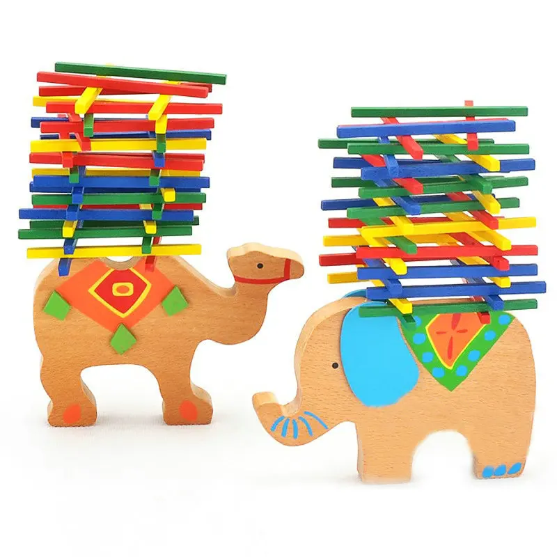 Puzzle Éléphant/Chameau Mignon en Bois Coloré, Jeu d'Empilage, Interaction Parent-Enfant, Jouets Amusants, Cadeau pour Enfant