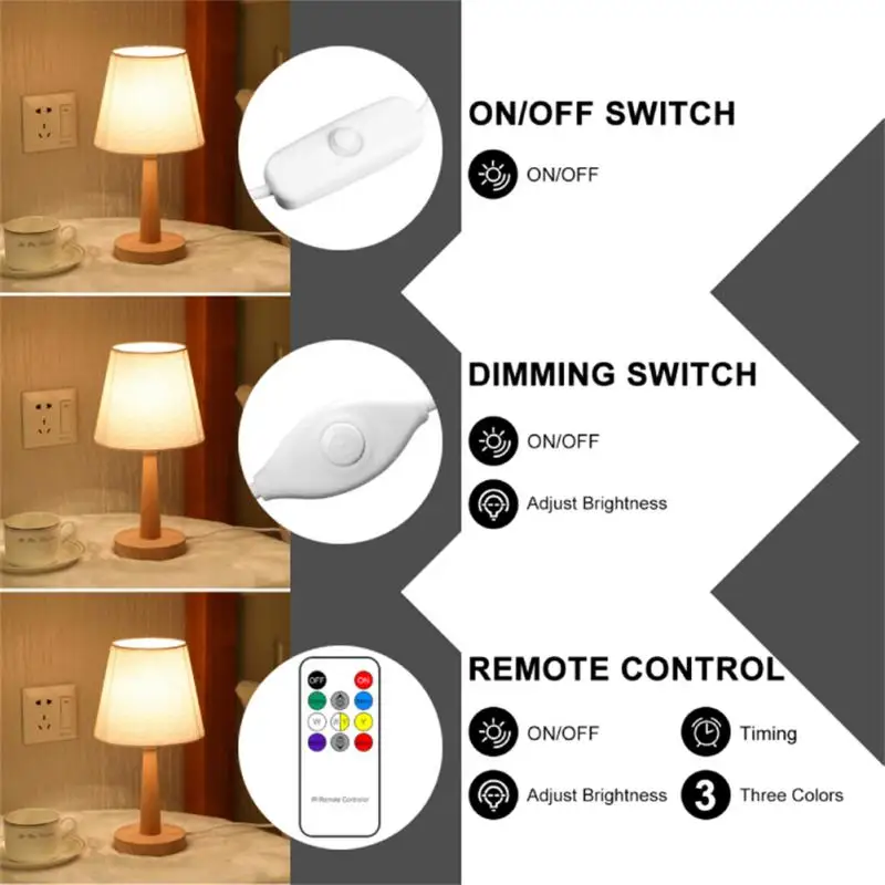 Nordic Wooden Decorative LED Table Lamp Linen Lamp Bedroom Bedside Desk Lamp Shade USB Power Remote Control Dimmable Night Light