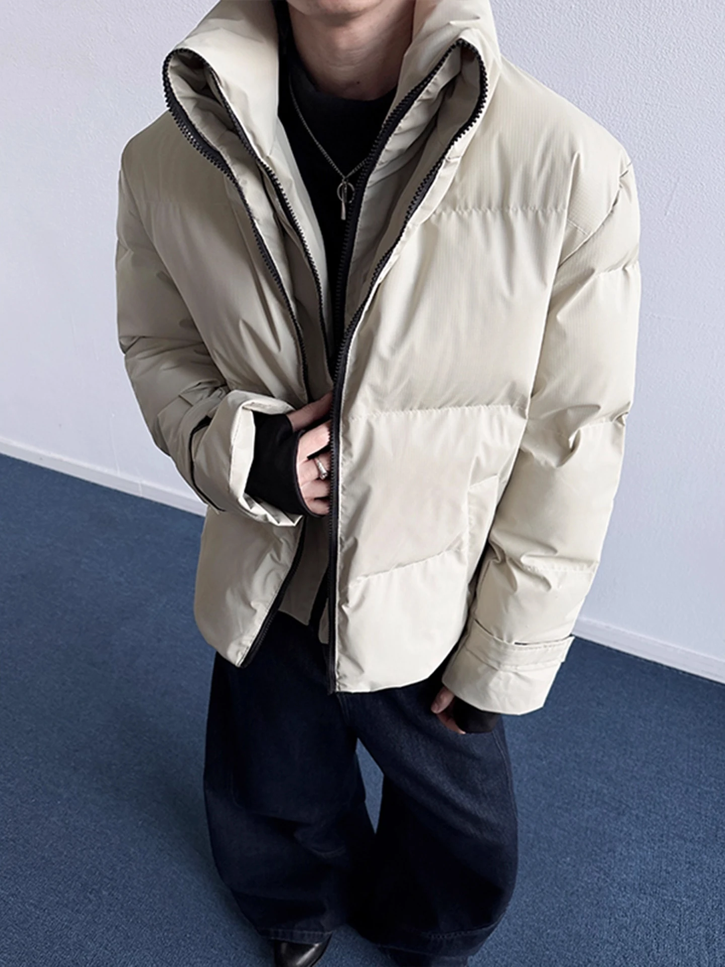 الأمريكية Sle ort Thiened القطن الدافئ Jaet الوقوف طوق الخبز القطن معطف الرجال الشتاء عالية ade مزدوجة سستة ملابس خارجية