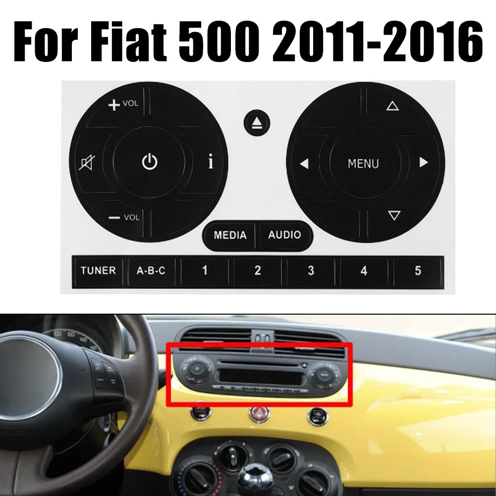 1pc Car Radio Stereo Worn Peeling Button Repair Kit Decals Stickers Matte Black PVC Fits For Fiat 500 2011 - 2016 Car Accessorie