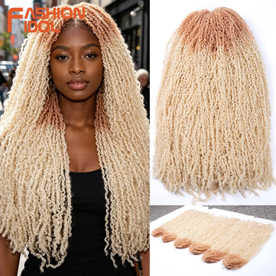 FASHION IDOL 18 inch Spring Twist Crochet Hair Synthetic Braiding Hair Ombre Blonde Pre-Twisted Mini Twists Crochet Braids Hair