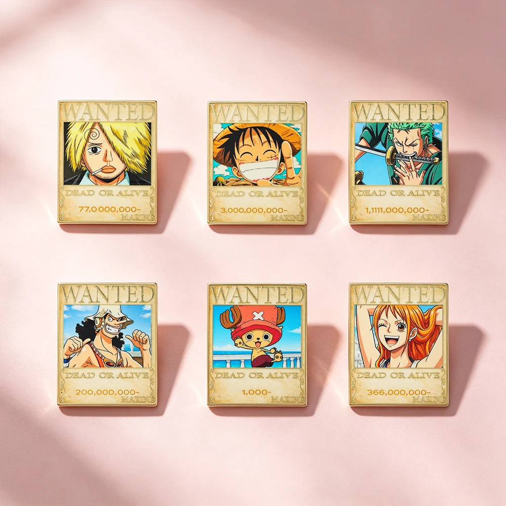 6pcs/set Vintage Wanted Poster Anime Enamel Pins Retro Cartoon Character Lapel Badges For Backpack Jacket Jewelry Gift