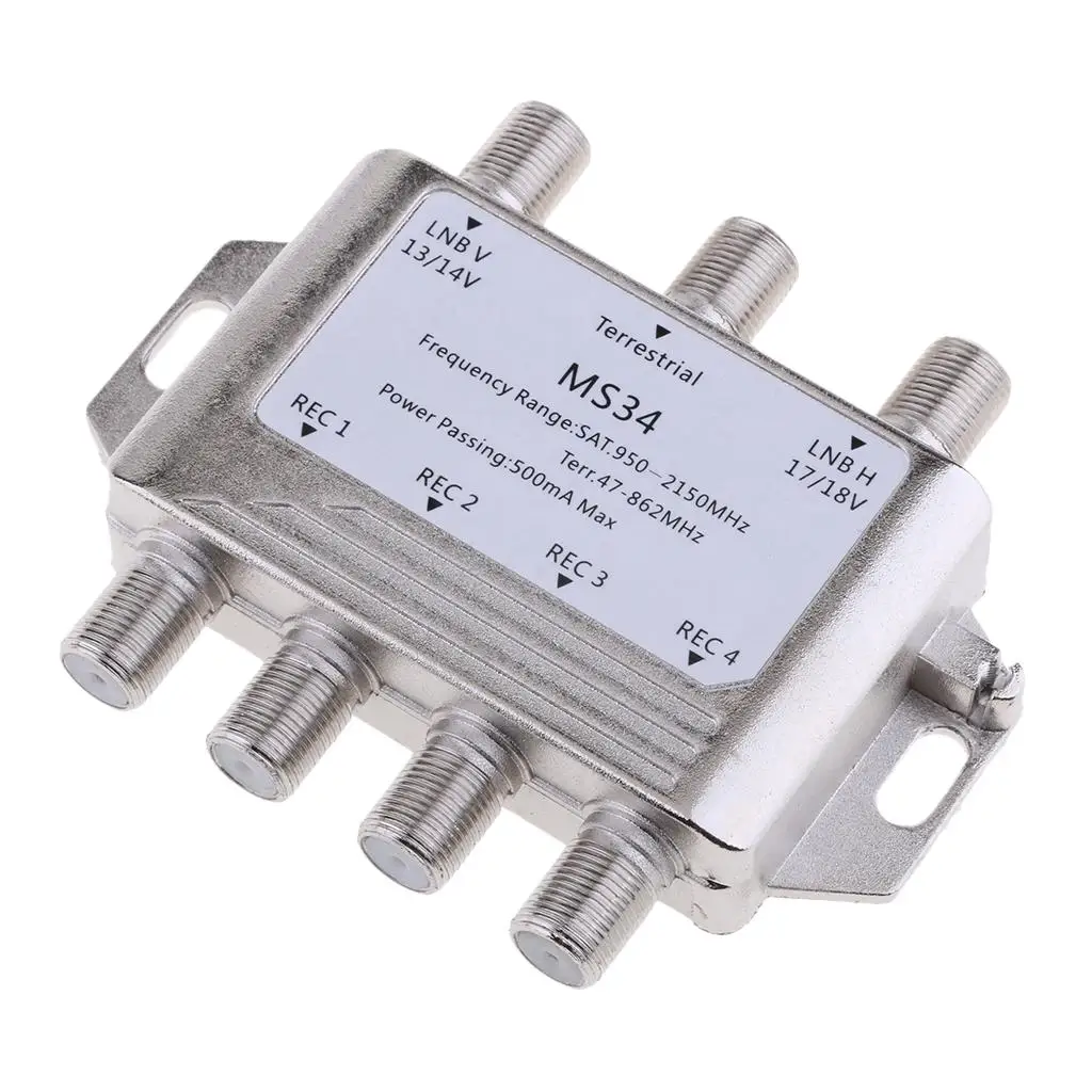 Silver Satellite Switch for Multi Metal Splitter 4 Output for Home Cable TV System