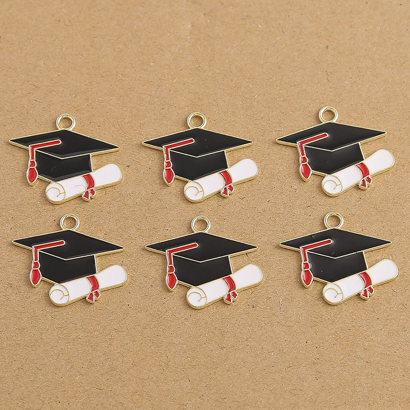 10 Pcs Enamel Pencil Mortarboard Pendants Charms for Jewelry Making Necklace Earrings Bracelet DIY Graduation Accessories