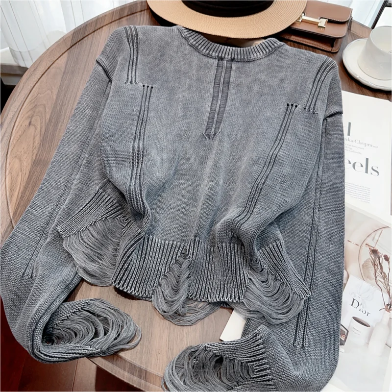 Grey Women Clothing Vintage Knitting Sweater Jacket Brown Cashmere Pullover Long Sleeve Casual Fashion Female Winter Tops