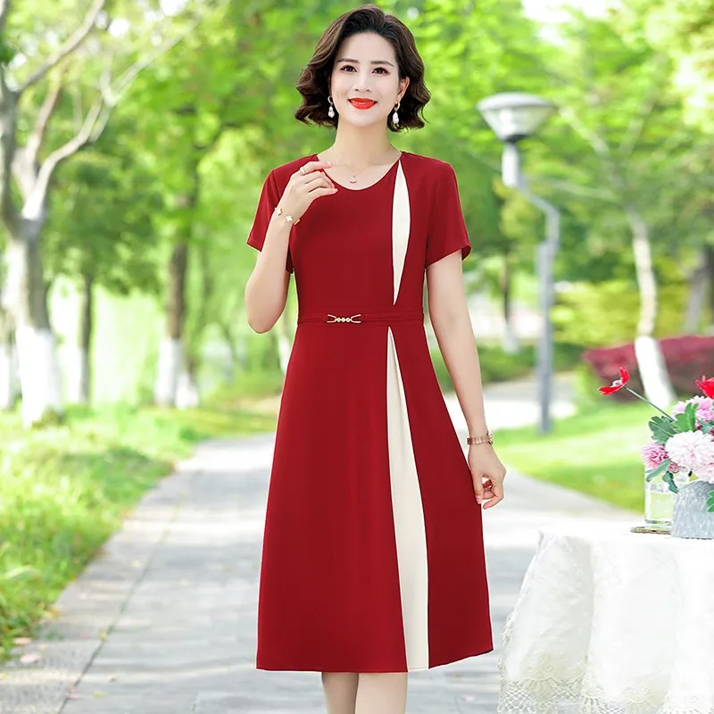 2024 impero Patchwork Pullover a metà polpaccio abbigliamento donna o-collo ufficio signora estate abiti decenti donna nuova popolarità coreana