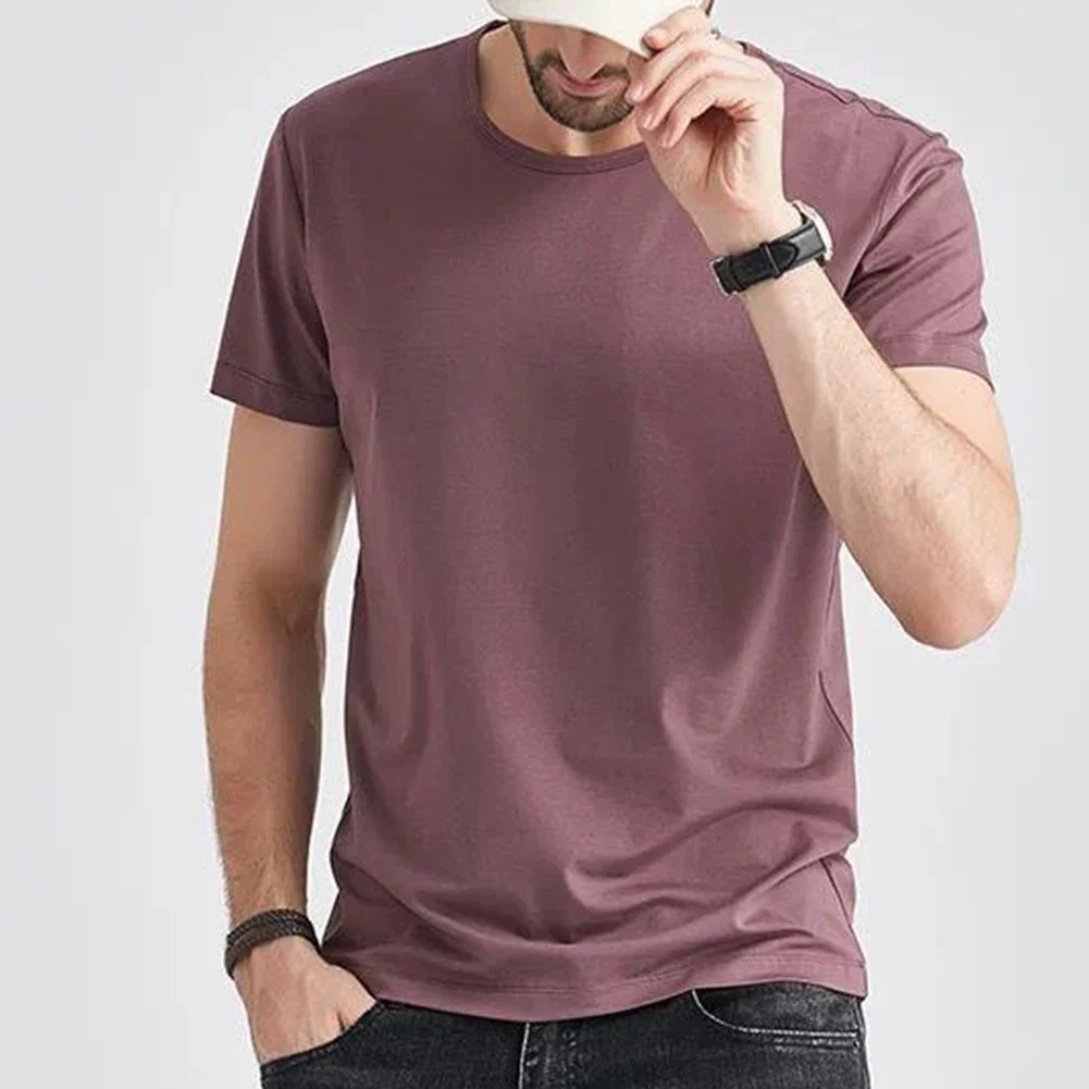 Mens Summer Ice Breathable Cool Feeling Half Sleeve T-Shirt O-neck Sports Stretch Tops Bottom Shirt Casual Solid Male T-shirt