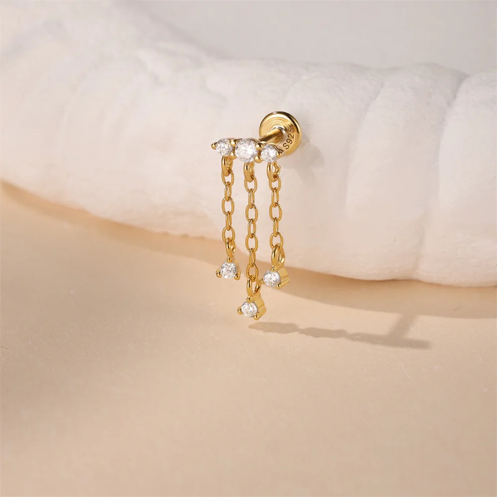 AIDE 925 Sterling Silber Geometrische Glatte Ketten-Quasten-Ohrringe für Damen, Knorpel-Spiral-Piercing, flache Rückseite, zum Schlafen tragbar – Detail 7