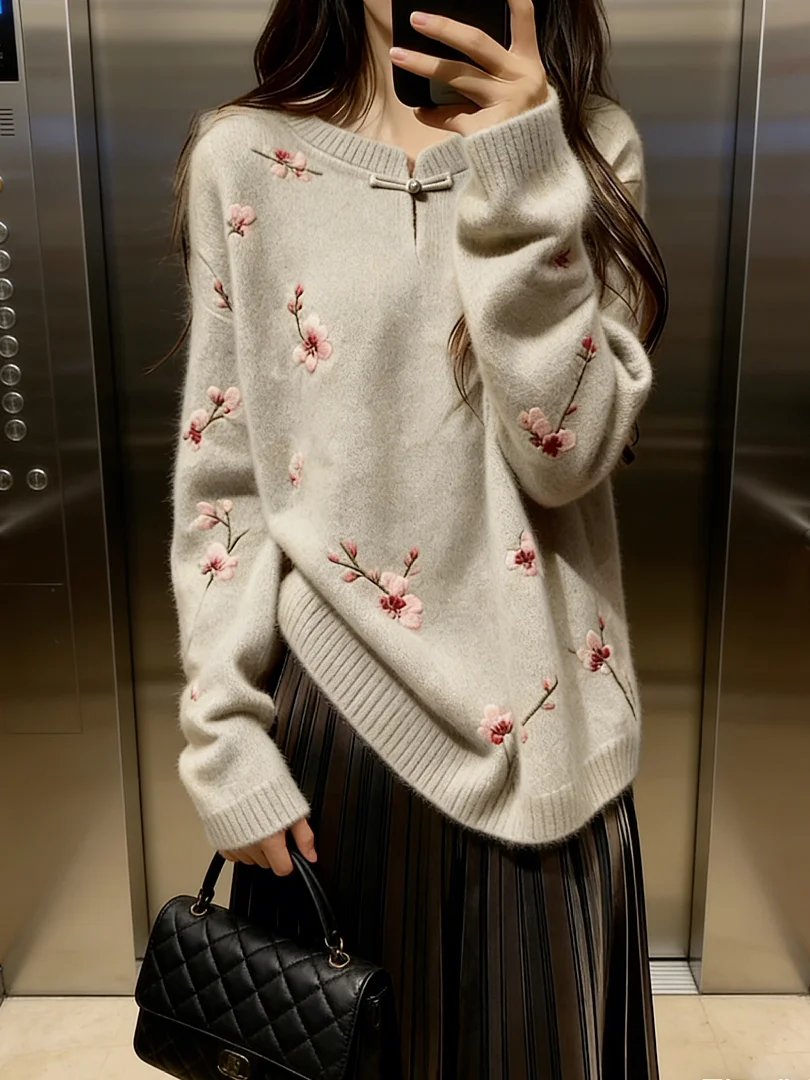 

Stunningly Beautiful Unique Korean Sle New Chinese Knitted Winter ort Women's Top Luxury High-End Faion Embroidered