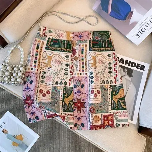 Ethnic Style Retro Embroidered Skirt for Women in Summer New Style High-waisted Hip Skirt Thin Style