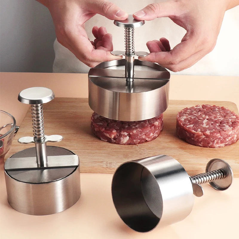 304 Stainless Steel Hamburger Meat Press Patty Maker Round Non-Stick Thickness Adjusted Outdoor Picnic Kitchen Beef Rice BBQ Too