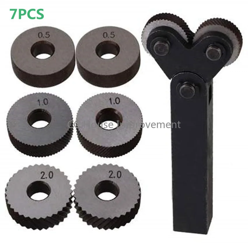 Dual Wheel Knurling Tool Kit 7pcs 0.5mm 1mm 2mm Wheel Linear Pitch Knurl Set Steel Lathe Cutter