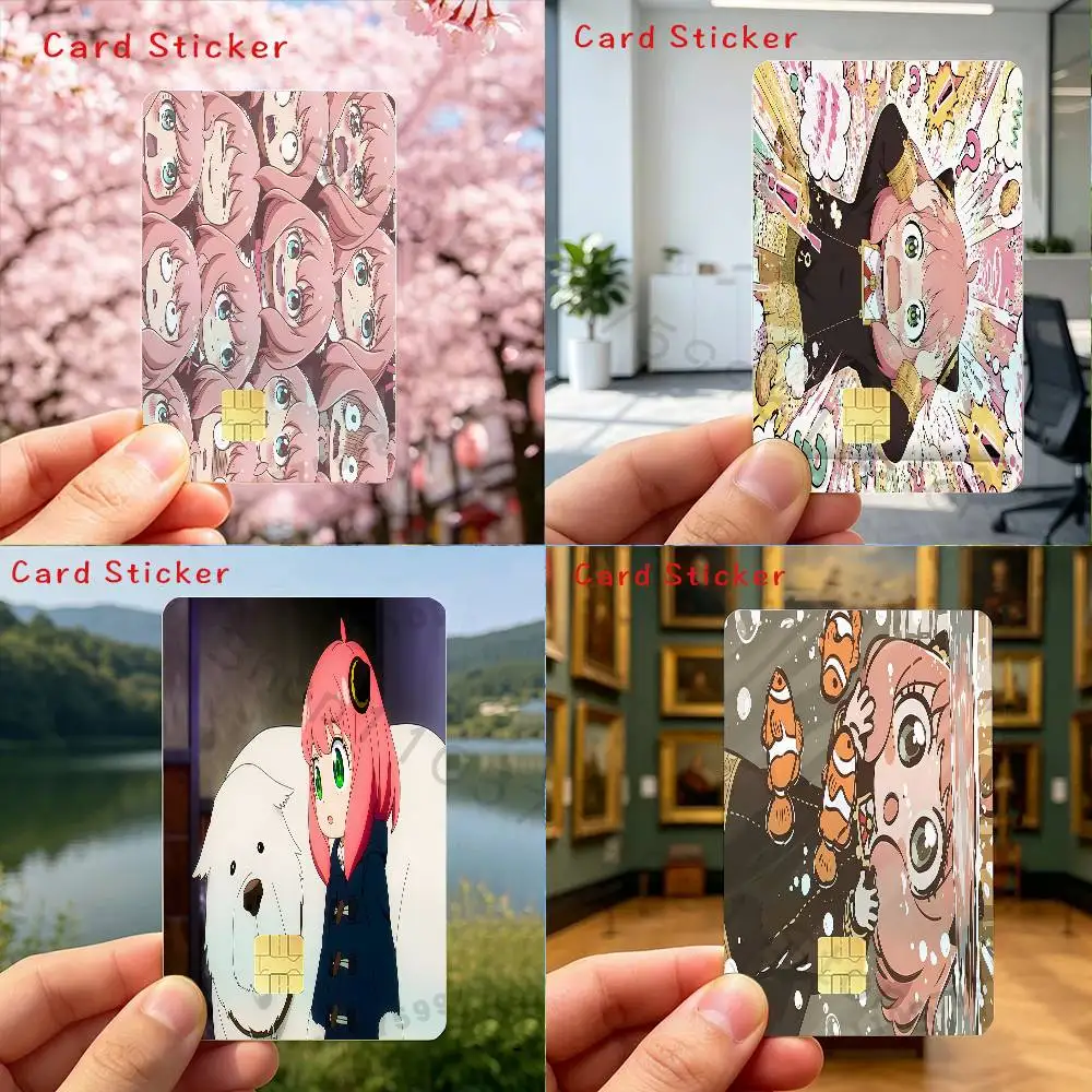 Pink Hair Anya Forger SPY Holographic Laser Shinny Film Skin Cover Sticker for Debit Credit Card Bank Card