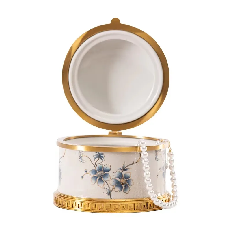 Circular brass ceramic hand-painted crafts cosmetics storage tray ornament
