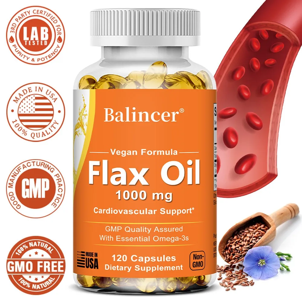 Flaxseed Oil 1000mg - Digestive Support, Heart, Overall Wellness, Bloat Relief, Regularity Support, Colon Health, Detox Support